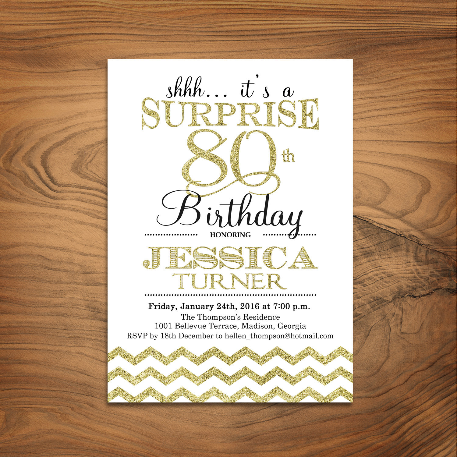 Best ideas about 80th Birthday Invitations
. Save or Pin Surprise 80th Birthday Invitation Any Age Glitter Gold Now.