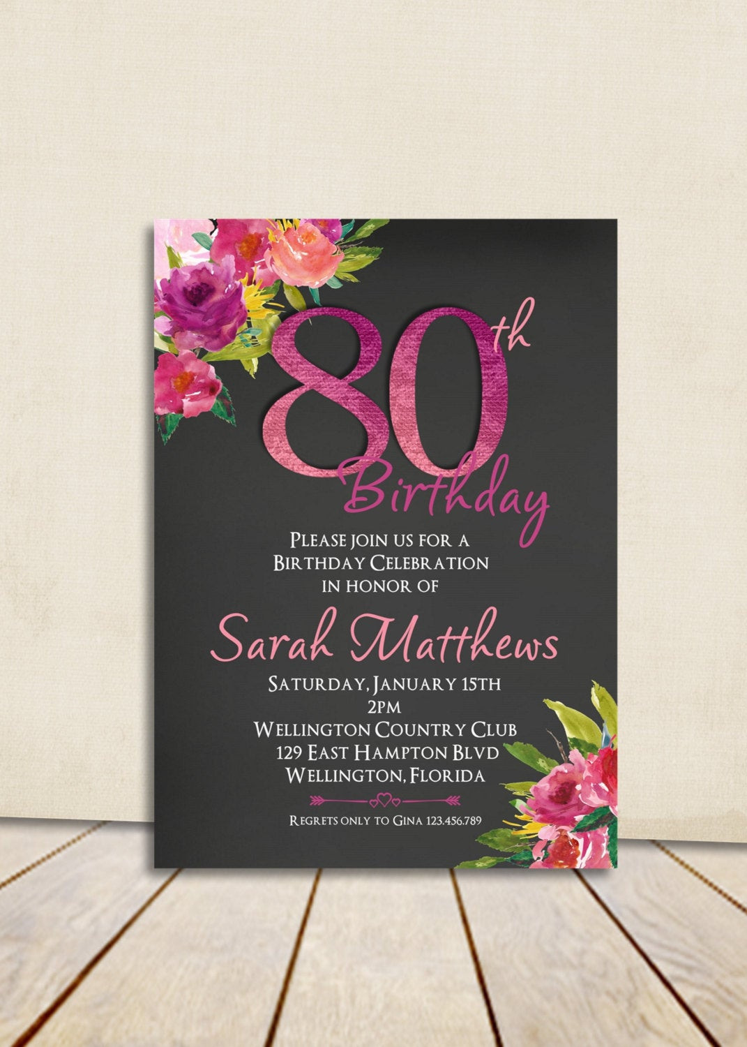 Best ideas about 80th Birthday Invitations
. Save or Pin Watercolor Floral Chalkboard 80th Birthday Invitation Now.