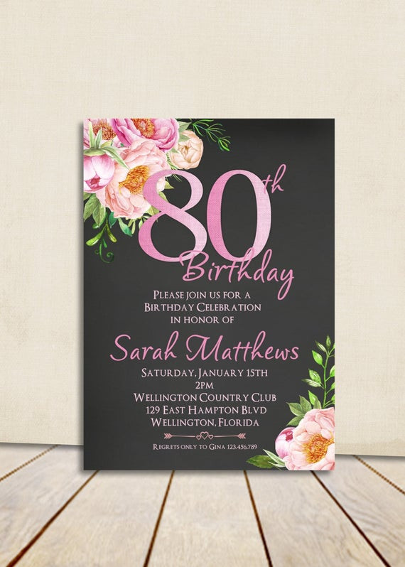 Best ideas about 80th Birthday Invitations
. Save or Pin 80th Birthday Invitation Any Age Adult Vintage Invite Floral Now.