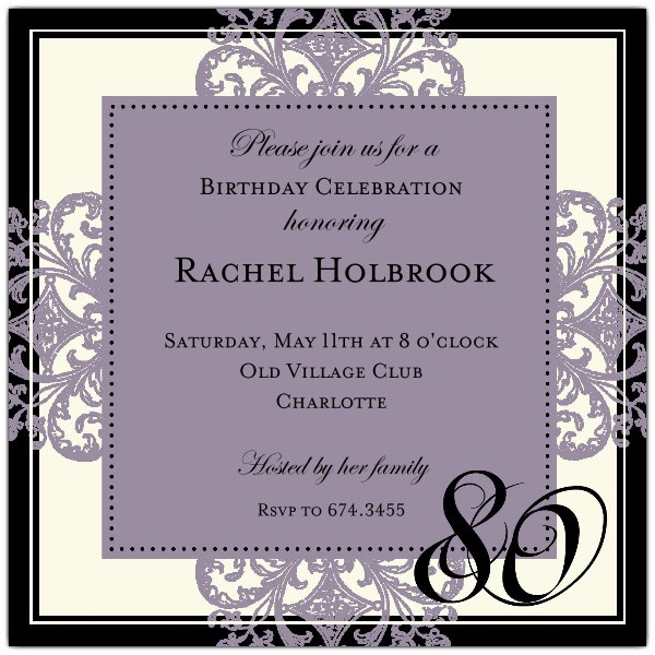 Best ideas about 80th Birthday Invitations
. Save or Pin Decorative Square Border Eggplant 80th Birthday Now.