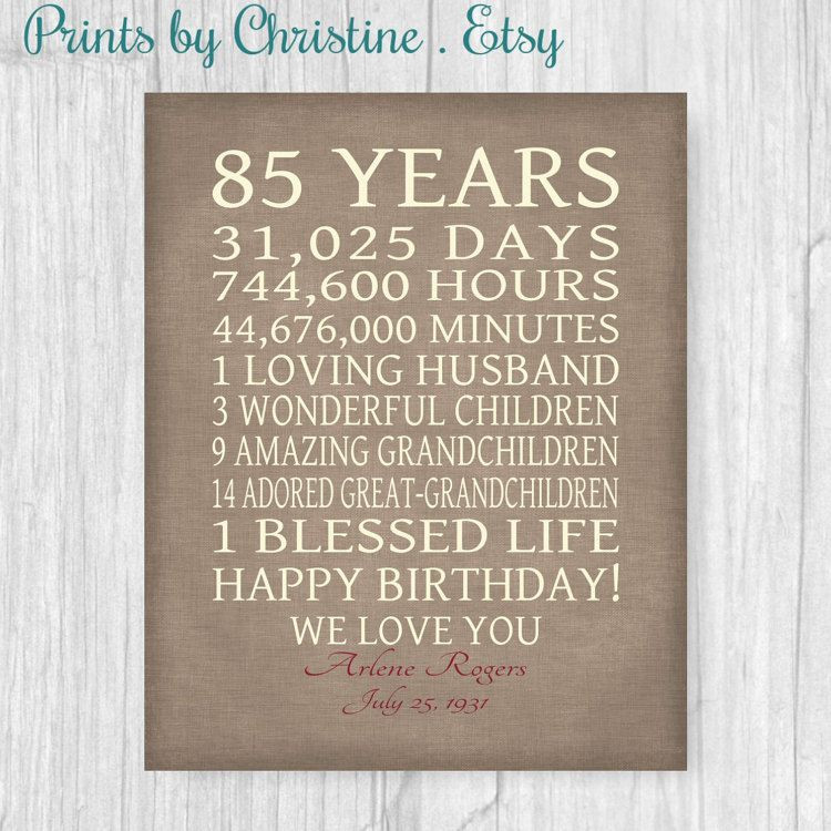 Best ideas about 85Th Birthday Gift Ideas
. Save or Pin 85th BIRTHDAY GIFT Sign Print Personalized by Now.