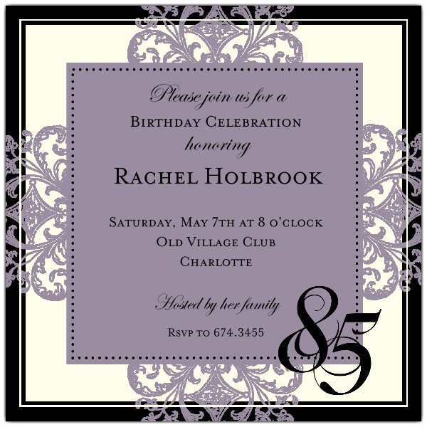 Best ideas about 85th Birthday Invitations
. Save or Pin Decorative Square Border Eggplant 85th Birthday Now.