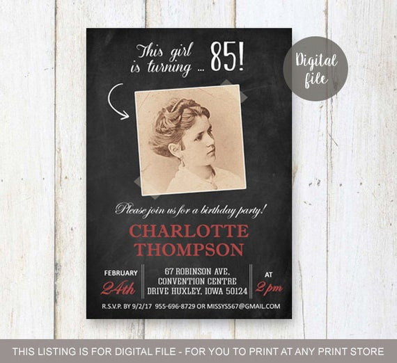 Best ideas about 85th Birthday Invitations
. Save or Pin 85th Birthday Invitations Chalkboard Vintage collage Now.