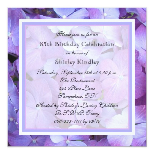 Best ideas about 85th Birthday Invitations
. Save or Pin 85th Birthday Party Invitation Purple Hydrangeas Now.