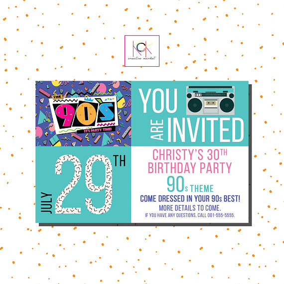 Best ideas about 90 Birthday Invitations
. Save or Pin 90 s Birthday Party Theme Invitation 30th Birthday Now.