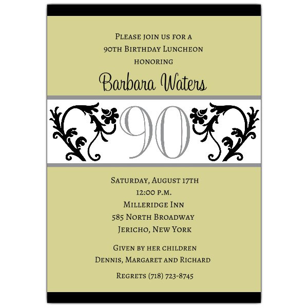 Best ideas about 90 Birthday Invitations
. Save or Pin Elegant Vine Chartreuse 90th Birthday Invitations Now.