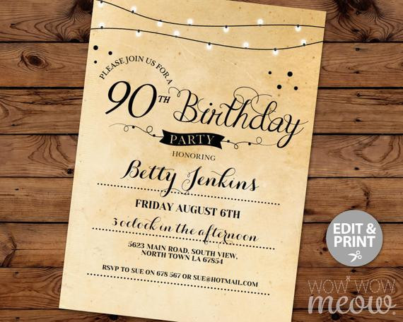 Best ideas about 90 Birthday Invitations
. Save or Pin 90th Birthday Invitation Elegant Ninety Invitations Party Now.