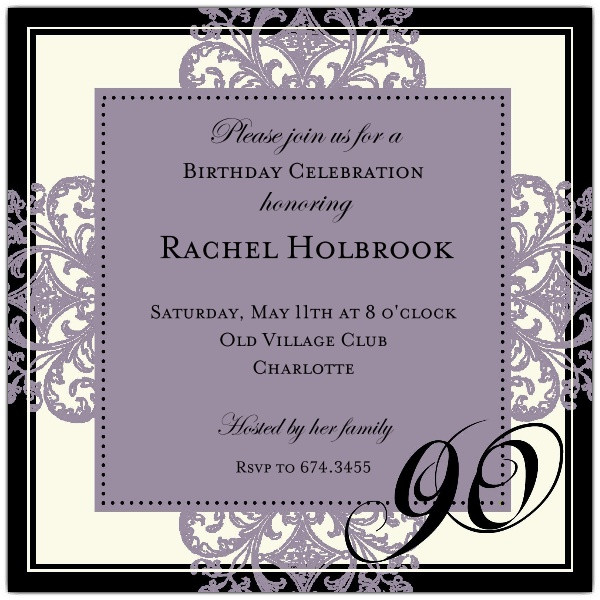 Best ideas about 90th Birthday Invitations
. Save or Pin Decorative Square Border Eggplant 90th Birthday Now.