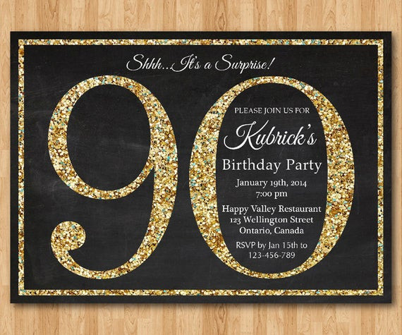 Best ideas about 90th Birthday Invitations
. Save or Pin 90th birthday invitation Gold Glitter Birthday Party invite Now.