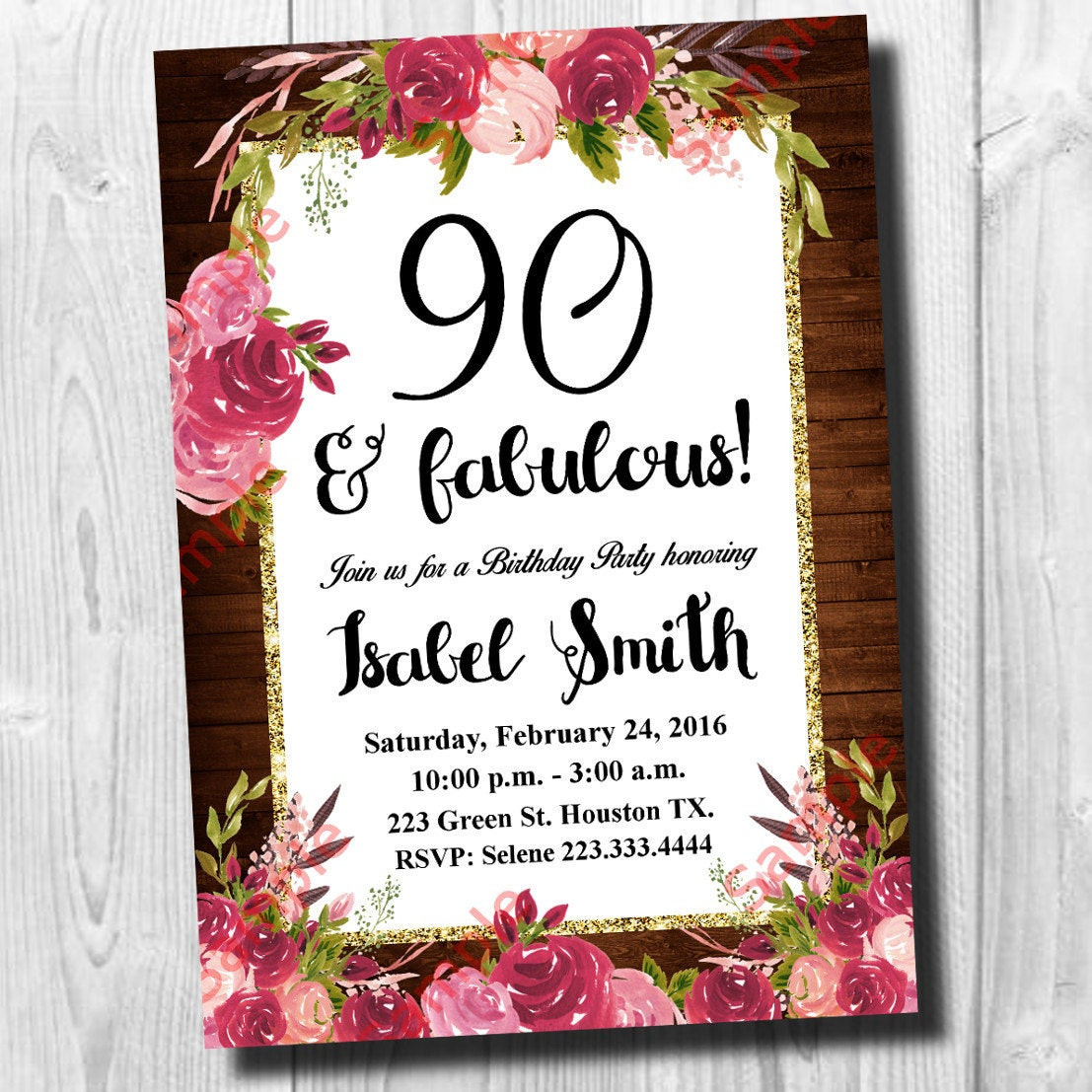 Best ideas about 90th Birthday Invitations
. Save or Pin 90th Birthday Invitation Watercolor Flowers Invitation Now.