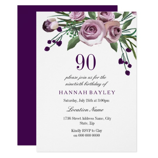 Best ideas about 90th Birthday Party Invitations
. Save or Pin Any Age Purple Plum Rose 90th Birthday Invitation Now.