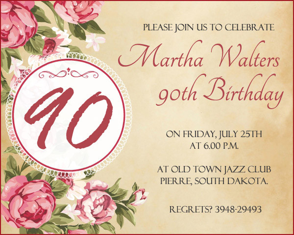 Best ideas about 90th Birthday Wishes
. Save or Pin 90th Birthday Invitation Wording 365greetings Now.