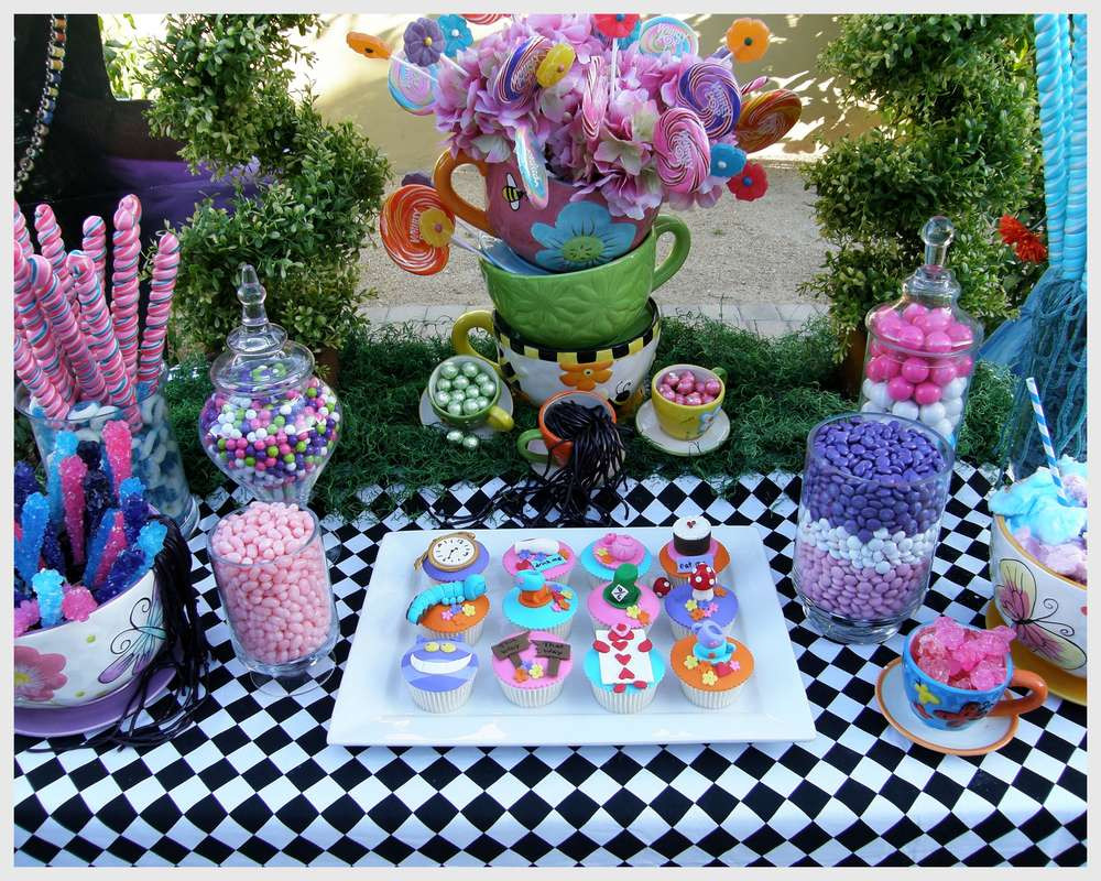 Best ideas about Alice In Wonderland Birthday Decorations
. Save or Pin Alice in Wonderland Mad Tea Party Candy Buffet Birthday Now.