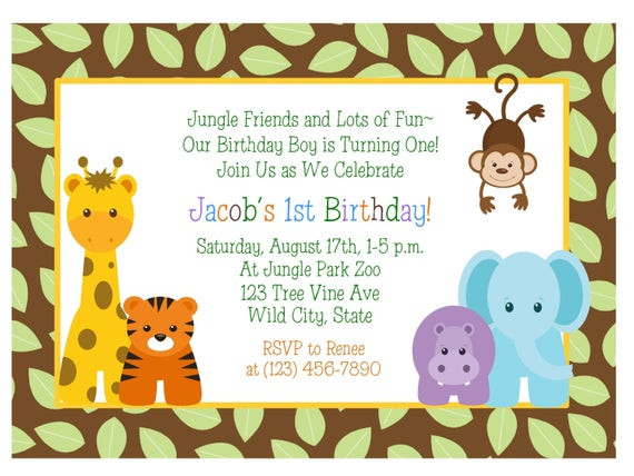Best ideas about Animal Birthday Invitations
. Save or Pin JUNGLE ANIMALS 1st Birthday Invitation Baby Shower Now.