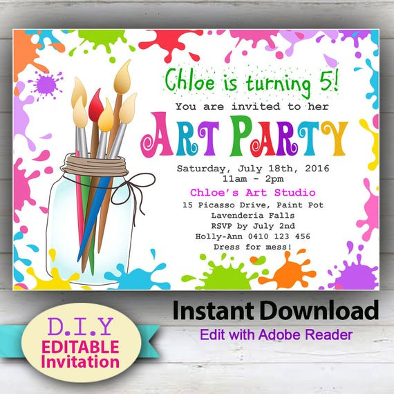 Best ideas about Art Birthday Party Invitations
. Save or Pin EDITABLE Art Party INSTANT DOWNLOAD Invitation Now.