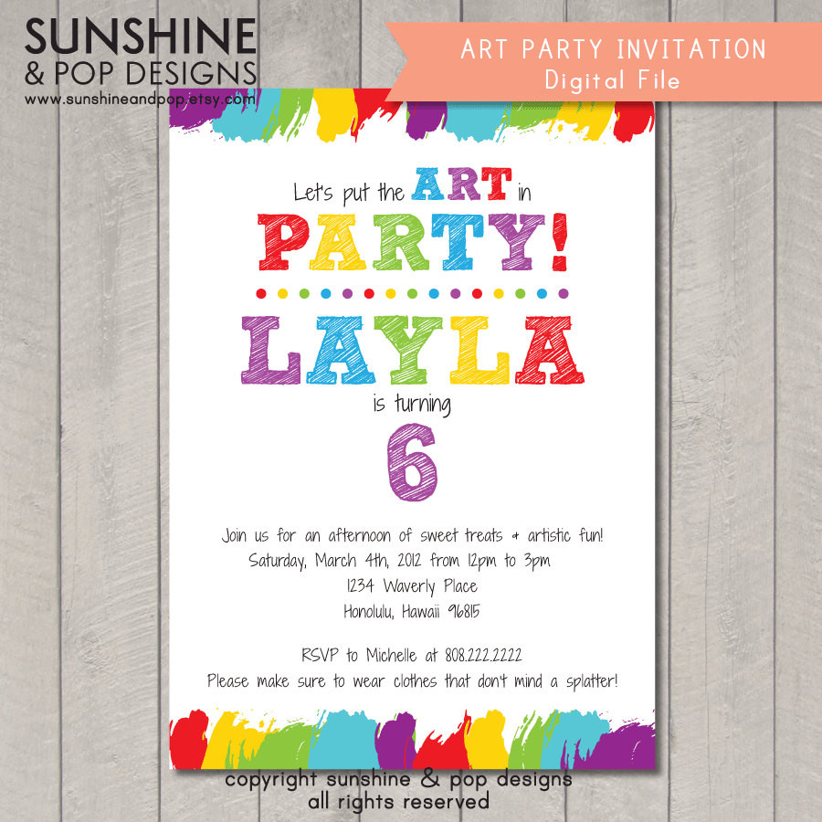 Best ideas about Art Birthday Party Invitations
. Save or Pin Items similar to Printable Art Party Invitation Birthday Now.