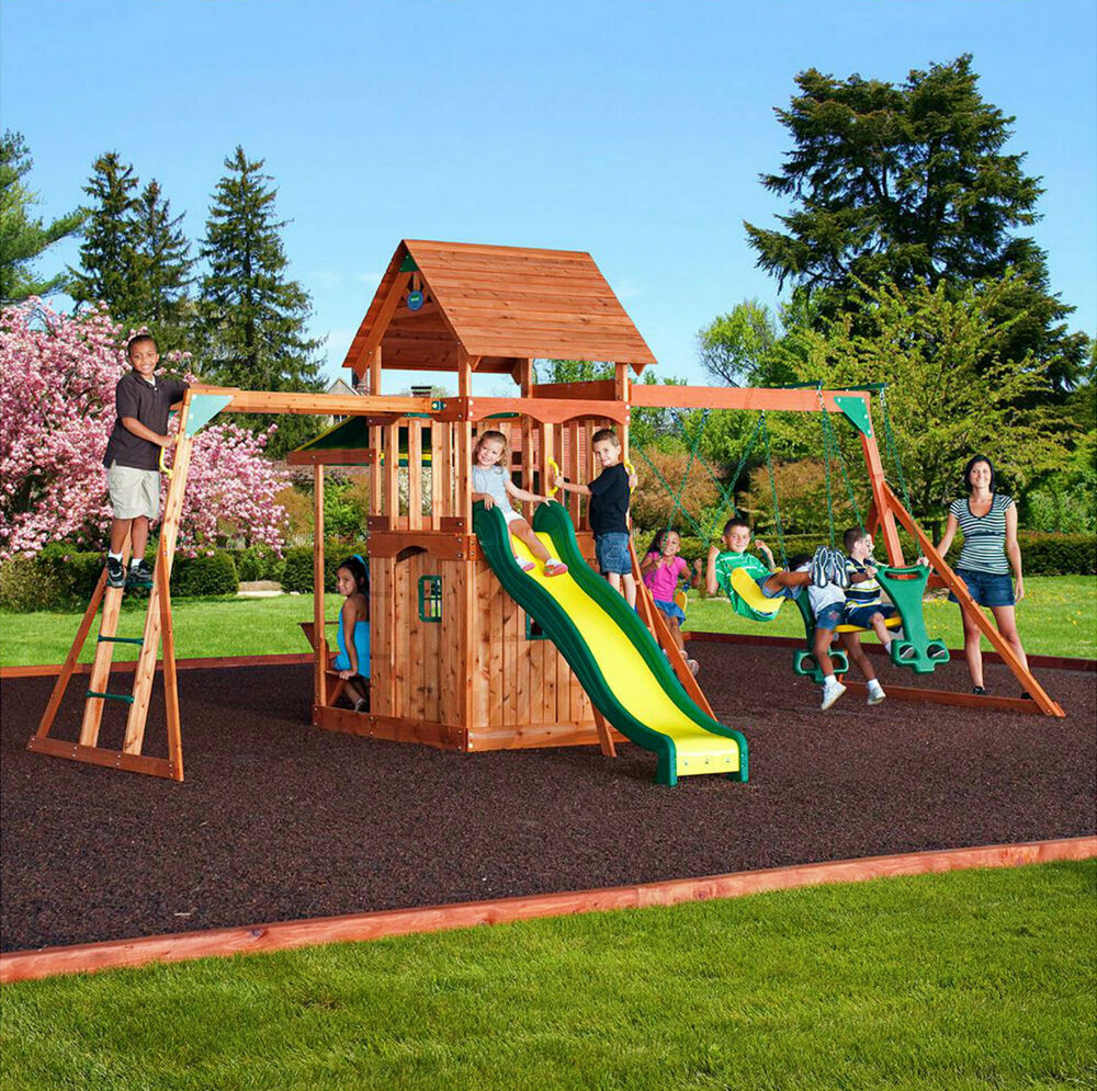 Best ideas about Backyard Playground Structures
. Save or Pin Outdoor Play House Cedar Swing Set Slide Backyard Now.