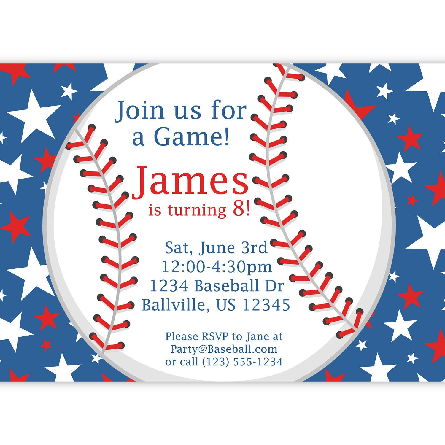 Best ideas about Baseball Birthday Invitations
. Save or Pin Baseball Party Invitation Red White and Blue Star Baseball Now.