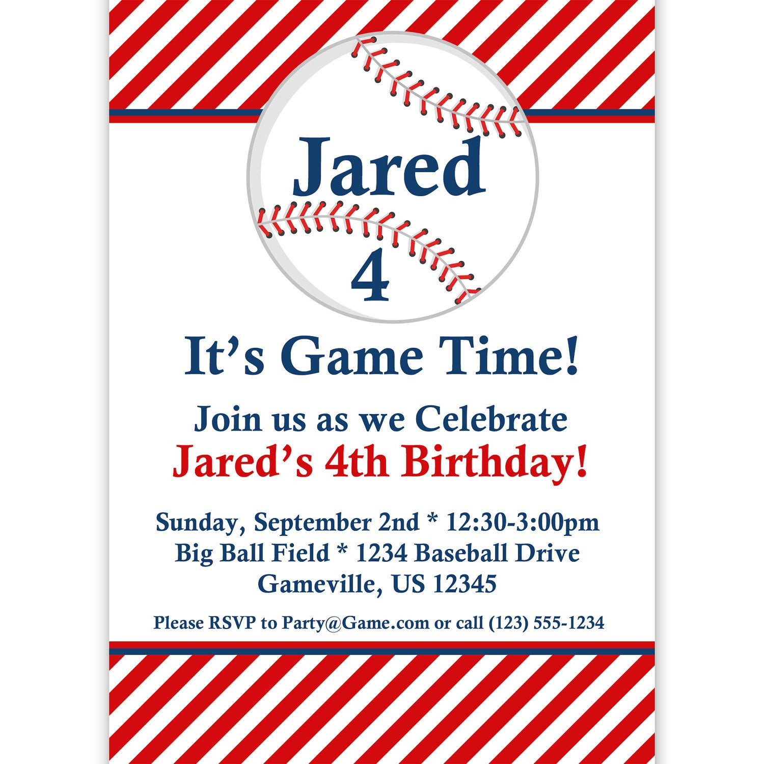 Best ideas about Baseball Birthday Invitations
. Save or Pin Baseball Invitation Red Striped Baseball Ball Personalized Now.