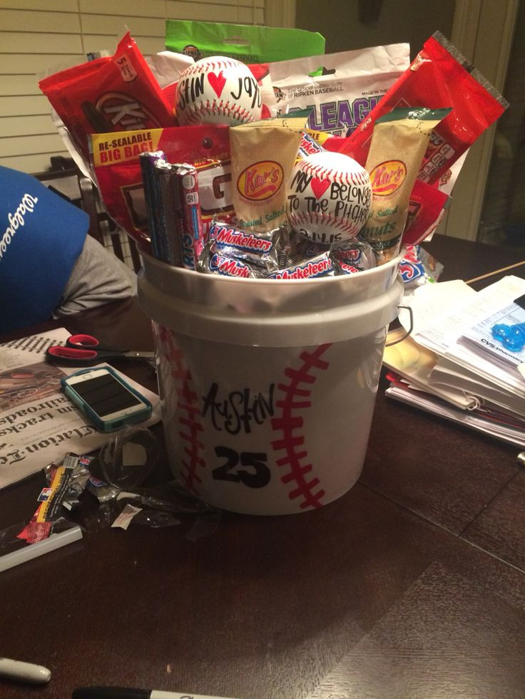 Best ideas about Baseball Gift Basket Ideas
. Save or Pin The baseball bucket I did for austin for Valentine s Day Now.