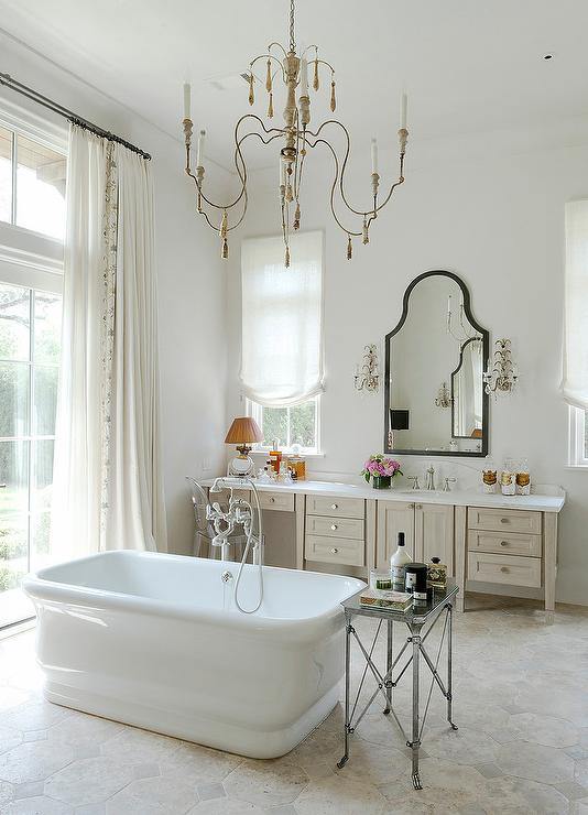 Best ideas about Bathroom In French
. Save or Pin French Bathroom with Mirror and Brass Wall Sconces Now.