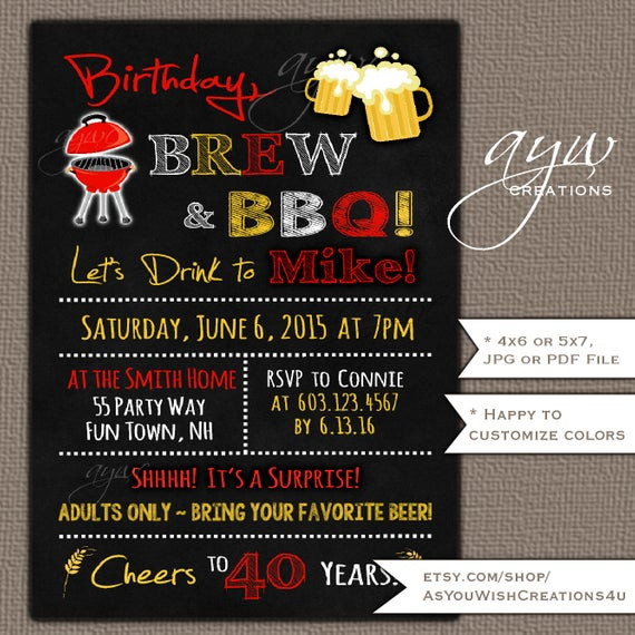 Best ideas about Bbq Birthday Invitations
. Save or Pin 40th Birthday Invitation Brew and BBQ Invitation Printable Now.