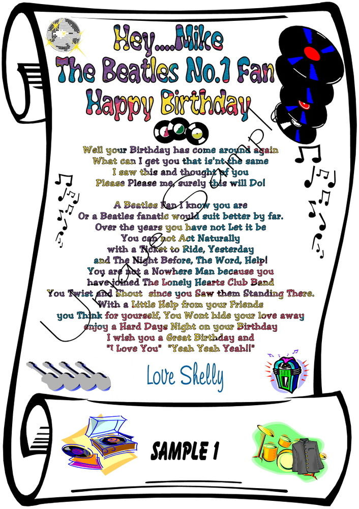 Best ideas about Beatles Birthday Card
. Save or Pin BEATLES FAN PERSONALISED BIRTHDAY CARD SCROLL LAMINATED Now.
