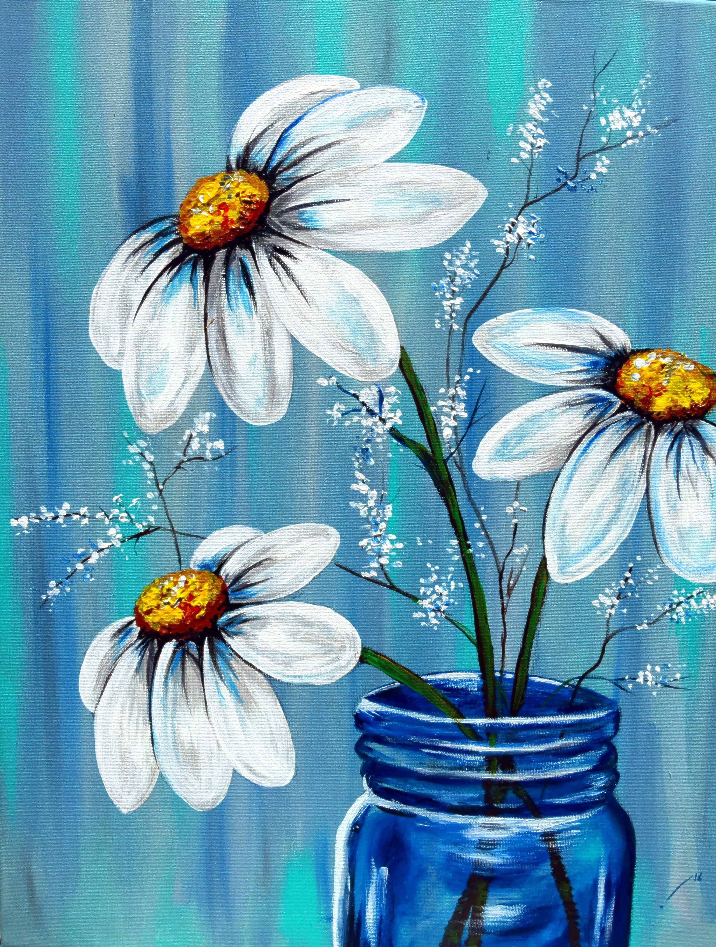 Best ideas about Beginner Painting Ideas
. Save or Pin Beautiful Daisy painting in a blue Awesome beginner Now.