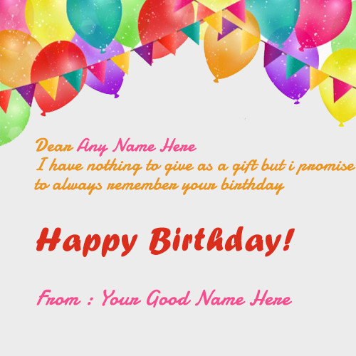 Best ideas about Birthday Card With Name
. Save or Pin Write Name on Happy Birthday Greetings with Balloons Now.