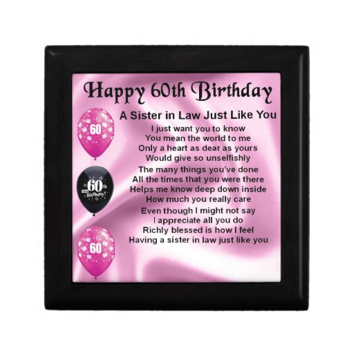 Best ideas about Birthday Gifts For Sister In Law
. Save or Pin Sister in Law Poem 60th Birthday Gift Boxes Now.