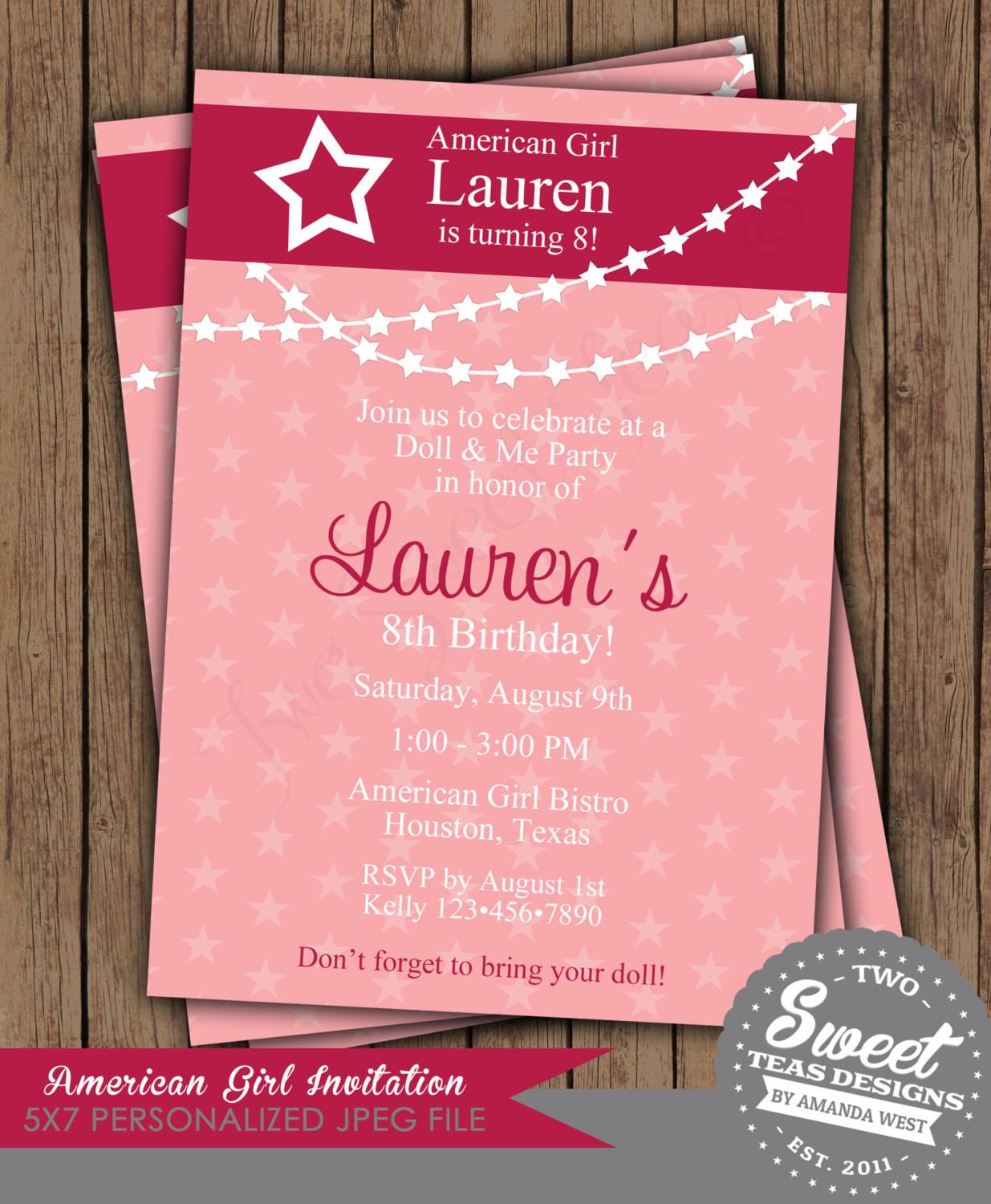Best ideas about Birthday Invitations For Girl
. Save or Pin American Girl Doll Birthday Party Invitation Digital by Now.