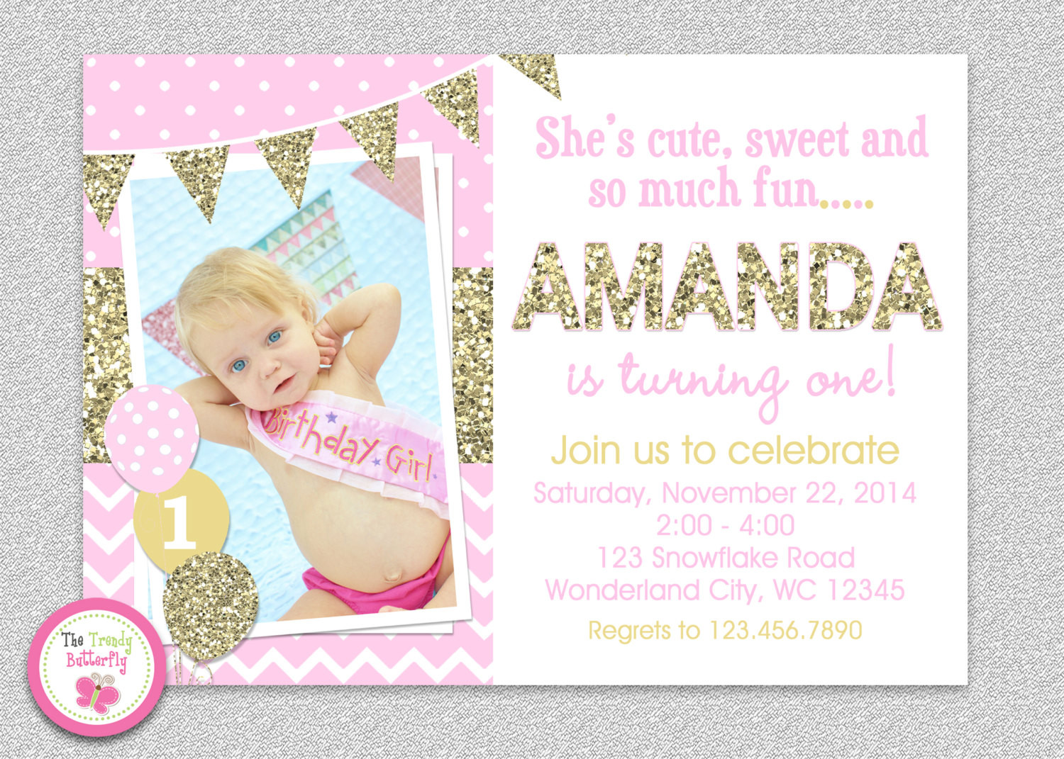 Best ideas about Birthday Invitations For Girl
. Save or Pin Pink and Gold invitation 1st Birthday Invitation Girl Now.