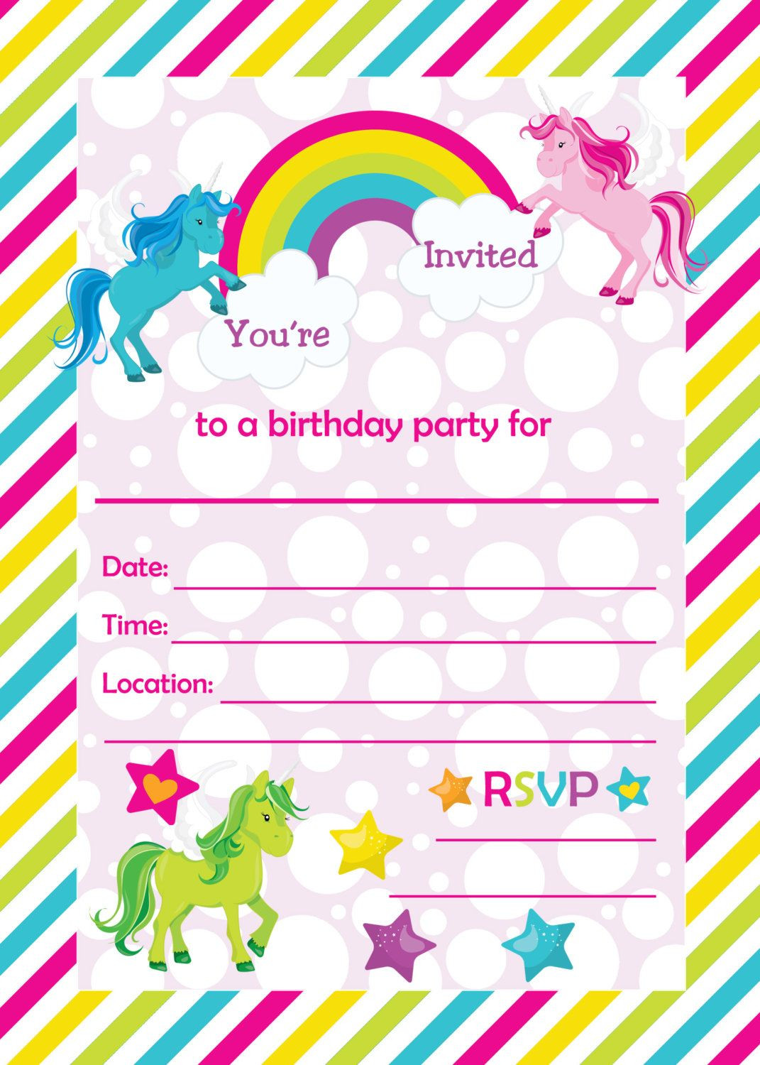 Best ideas about Birthday Invitations Printable
. Save or Pin Fill In Birthday Party Invitations Printable Rainbows and Now.