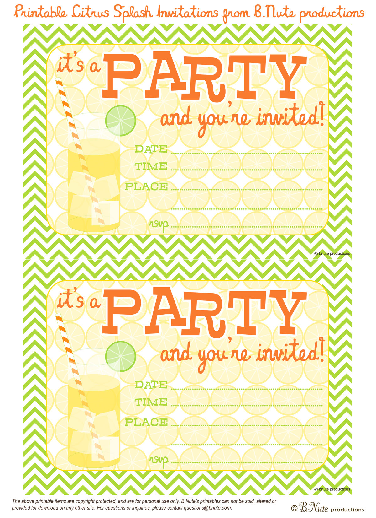 Best ideas about Birthday Invitations Printable
. Save or Pin bnute productions Free Printable Citrus Splash Invitations Now.