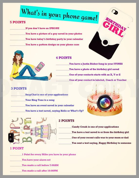 Best ideas about Birthday Party Games For Teens
. Save or Pin Girls Birthday Party Game Whats in your phone Now.