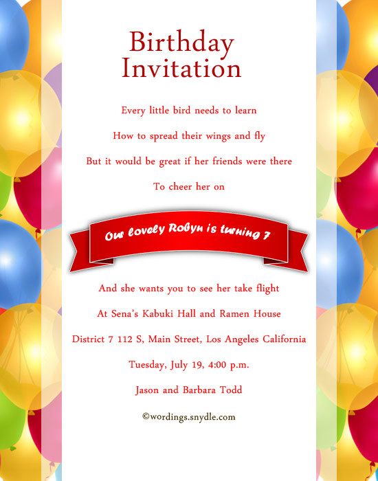 Best ideas about Birthday Party Invitation Message
. Save or Pin 7th Birthday Party Invitation Wording Wordings and Messages Now.