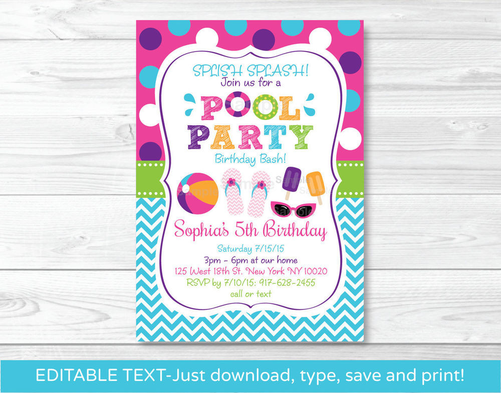 Best ideas about Birthday Pool Party Invitations
. Save or Pin Girls Pool Party Printable Birthday Invitation Editable Now.