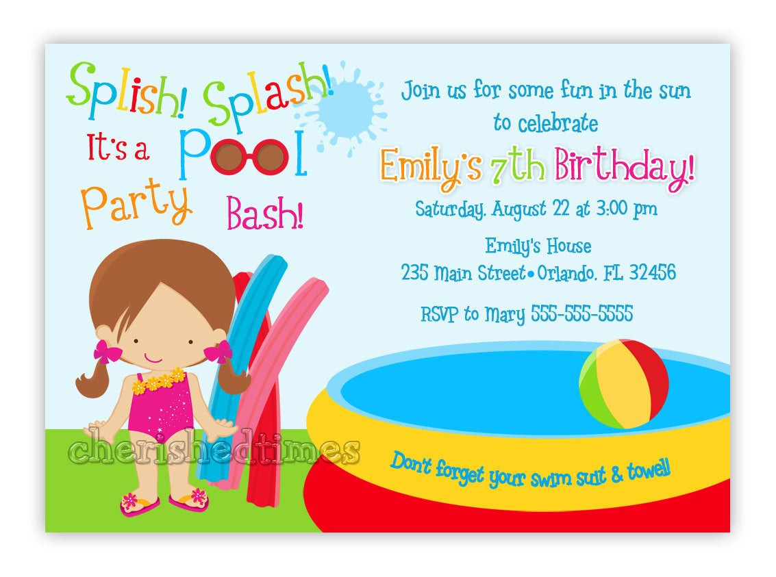 Best ideas about Birthday Pool Party Invitations
. Save or Pin Pool Party Birthday Invitation Girl or Boy You Print Now.