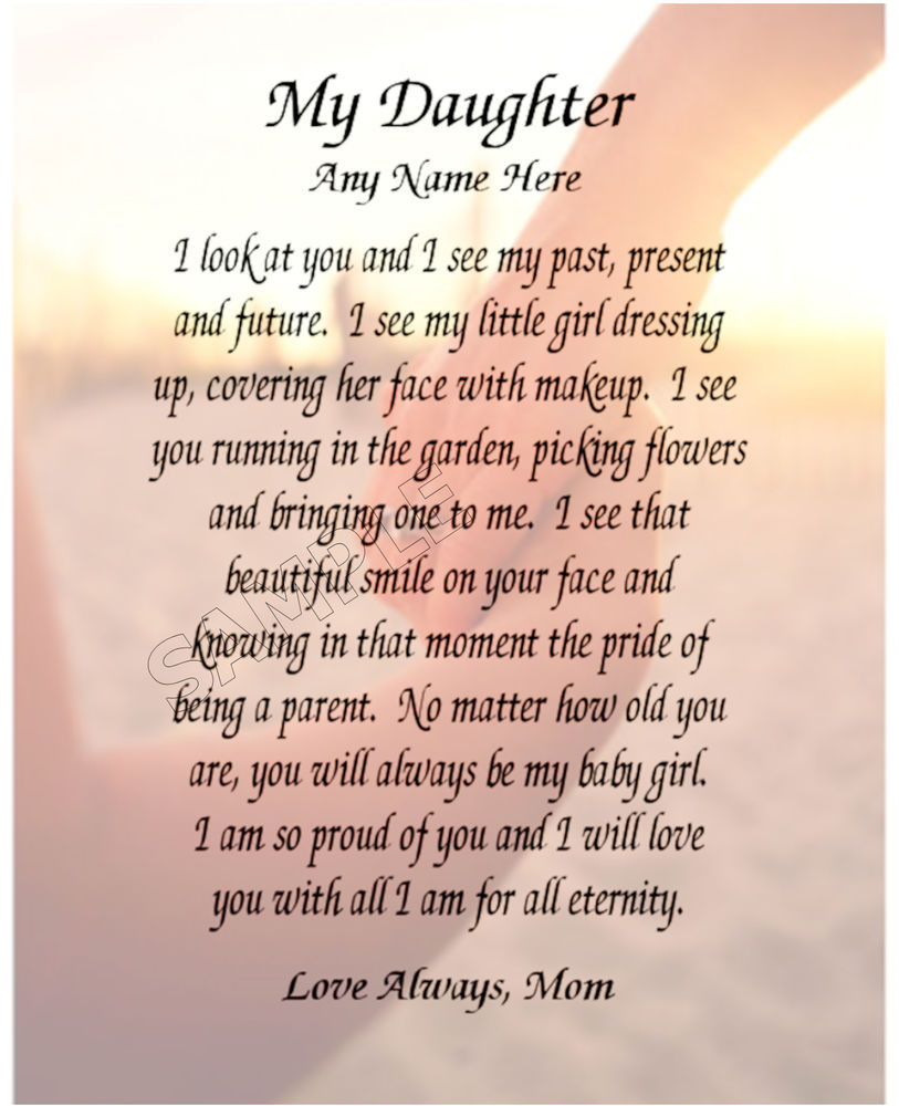 Best ideas about Birthday Quotes For Daughter From Mom
. Save or Pin MY DAUGHTER PERSONALIZED ART POEM MEMORY BIRTHDAY GIFT Now.