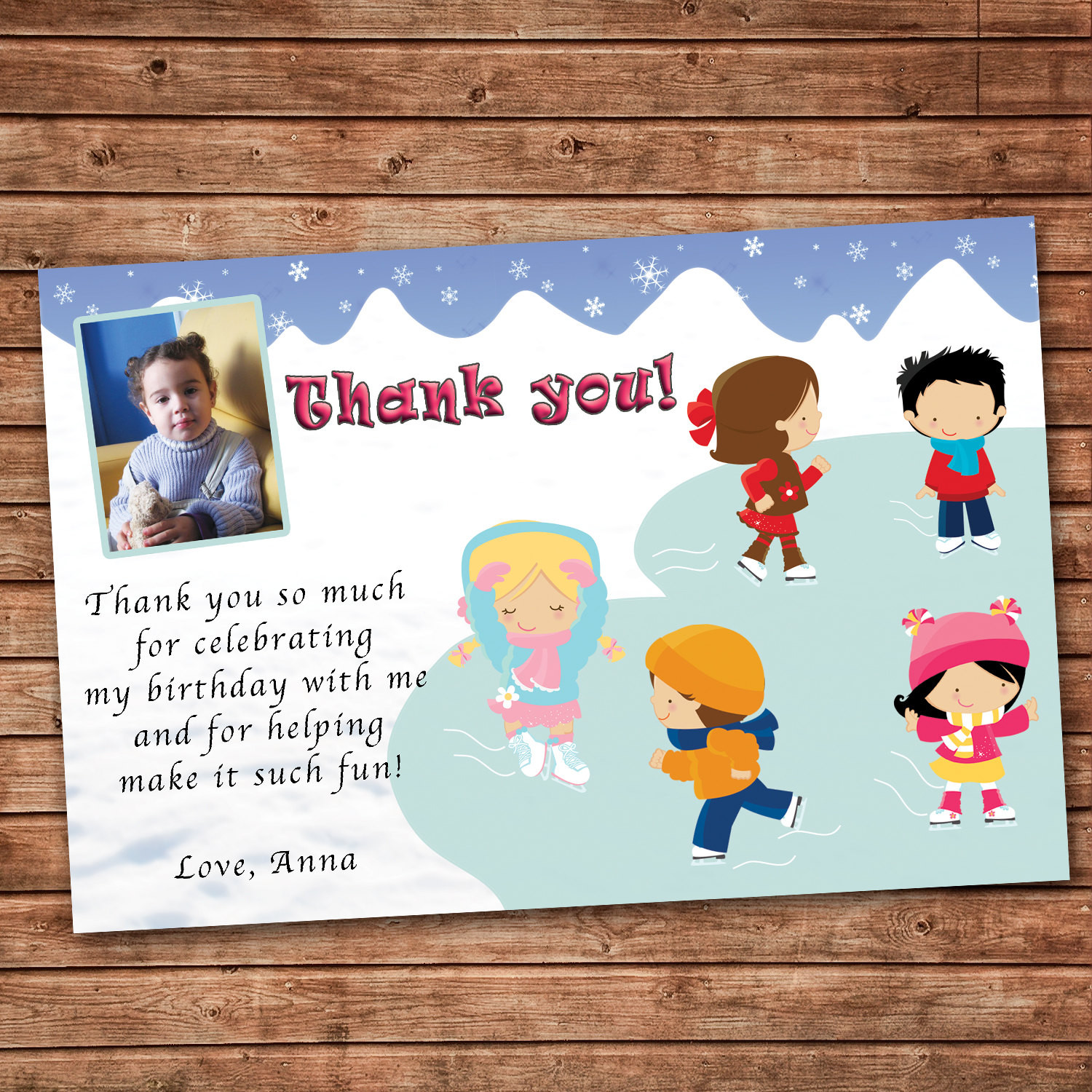 Best ideas about Birthday Thank You Card Wording
. Save or Pin Personalized Any Wording Thank you Card Ice Skating Winter Now.