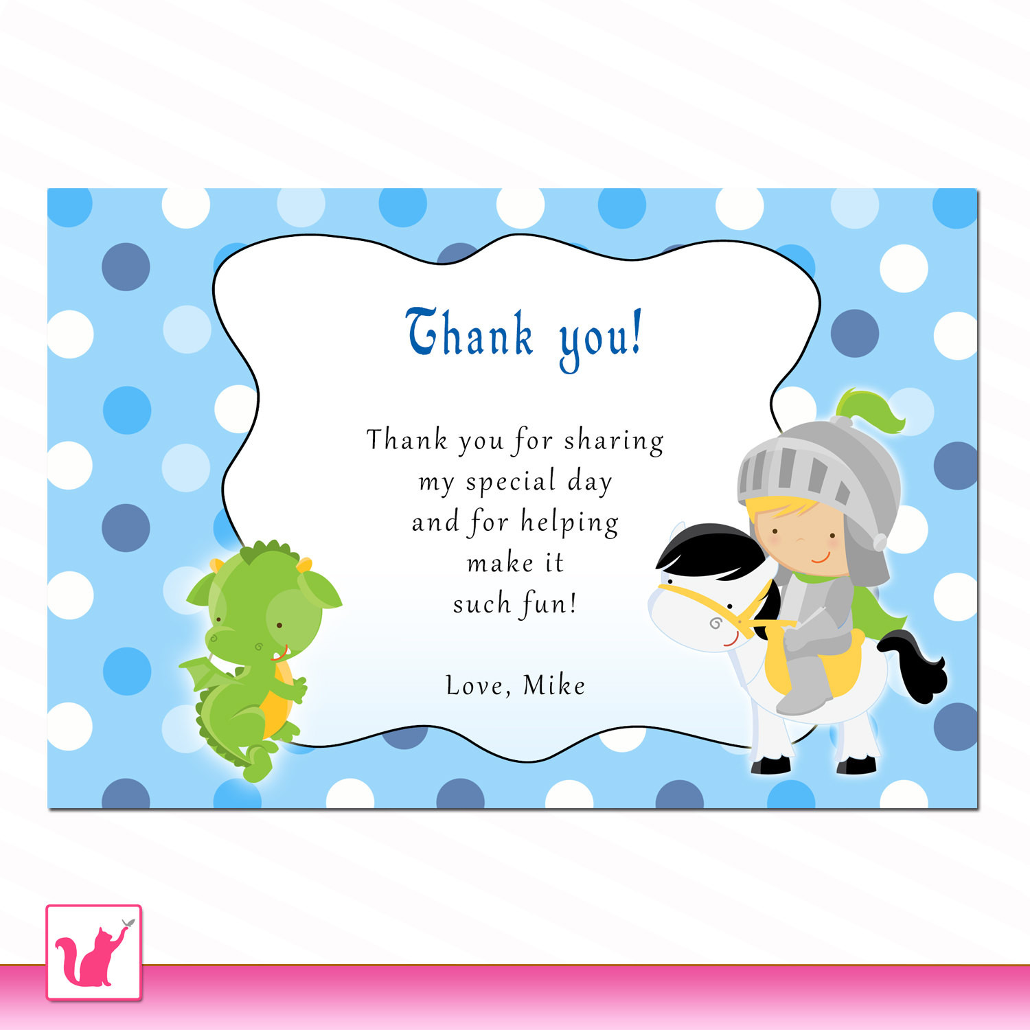 Best ideas about Birthday Thank You Card Wording
. Save or Pin Personalized Any Wording Knight Dragon Polka Dots Thank you Now.