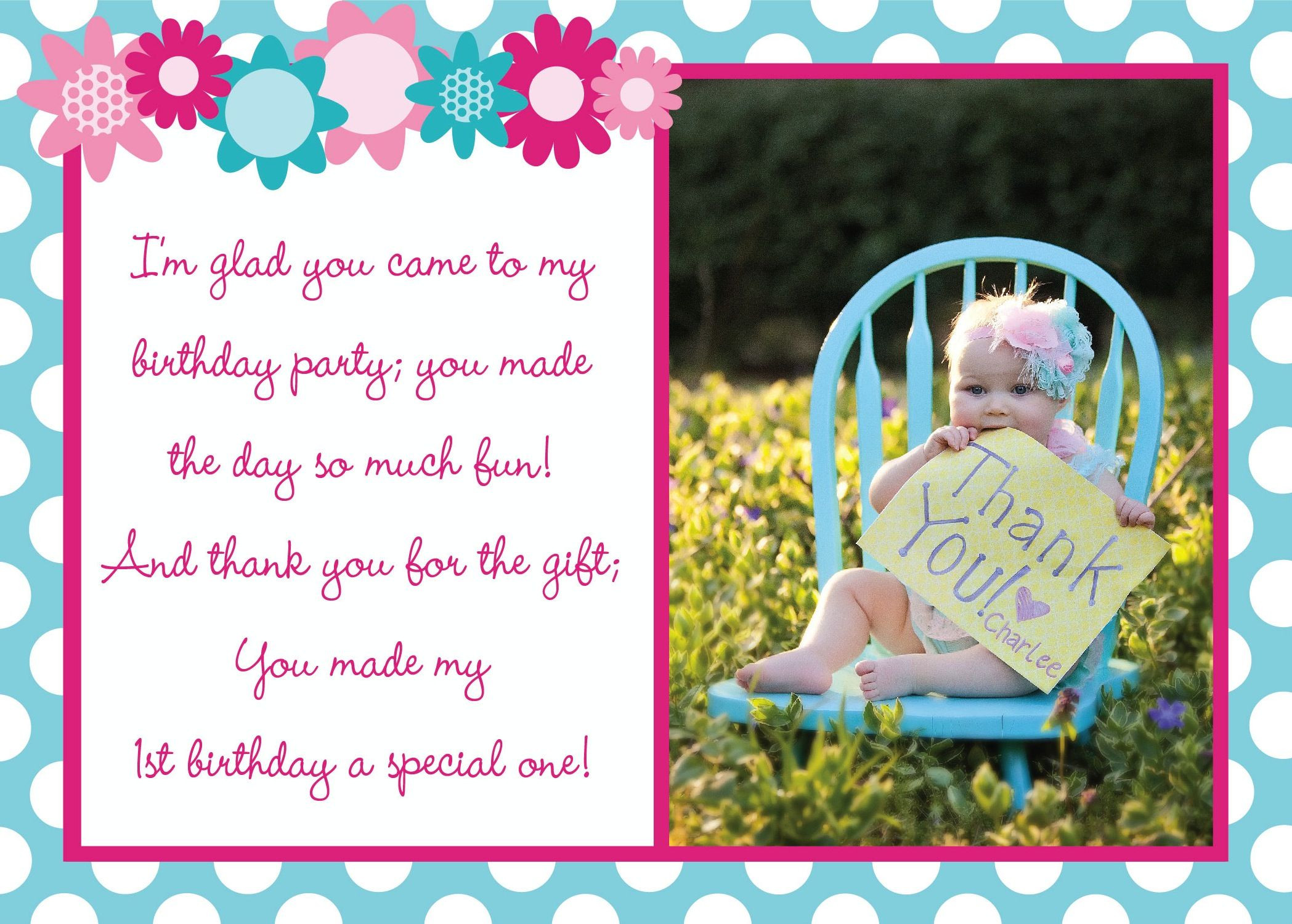 Best ideas about Birthday Thank You Card Wording
. Save or Pin First Birthday Thank You Card Now.