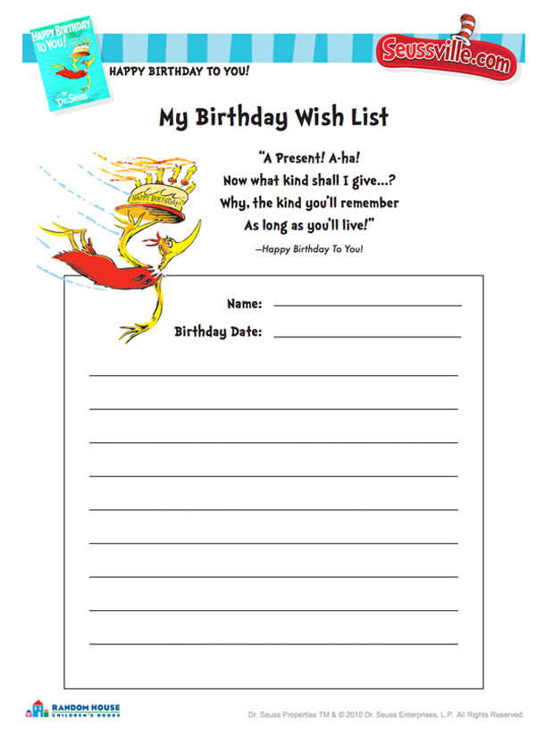 Best ideas about Birthday Wish List
. Save or Pin Seussville Parents Now.