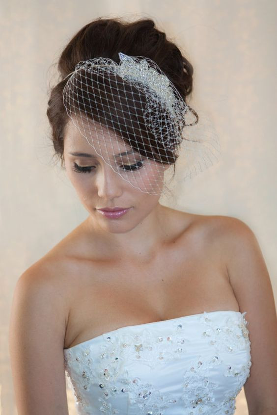 Best ideas about Black Bride Hairstyles With Veil
. Save or Pin Wedding Birdcage Veil with Crystal rhinestone applique Now.