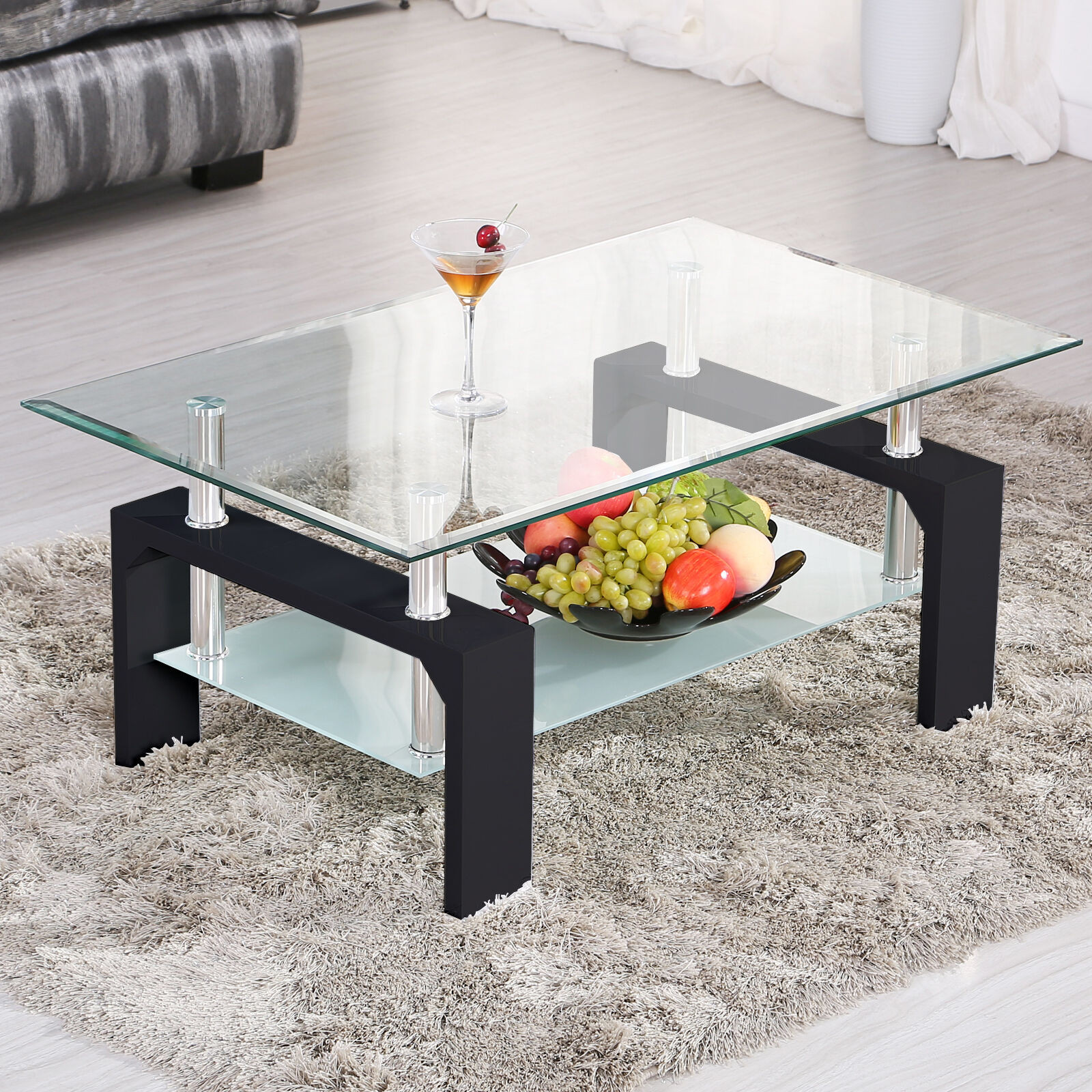 Best ideas about Black Glass Coffee Table
. Save or Pin Modern Rectangular Black Glass Coffee Table Chrome Shelf Now.