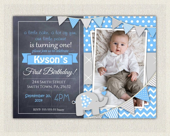 Best ideas about Boy 1st Birthday Invitations
. Save or Pin Elephant Boys Blue Grey 1st Birthday Invitation Download Now.