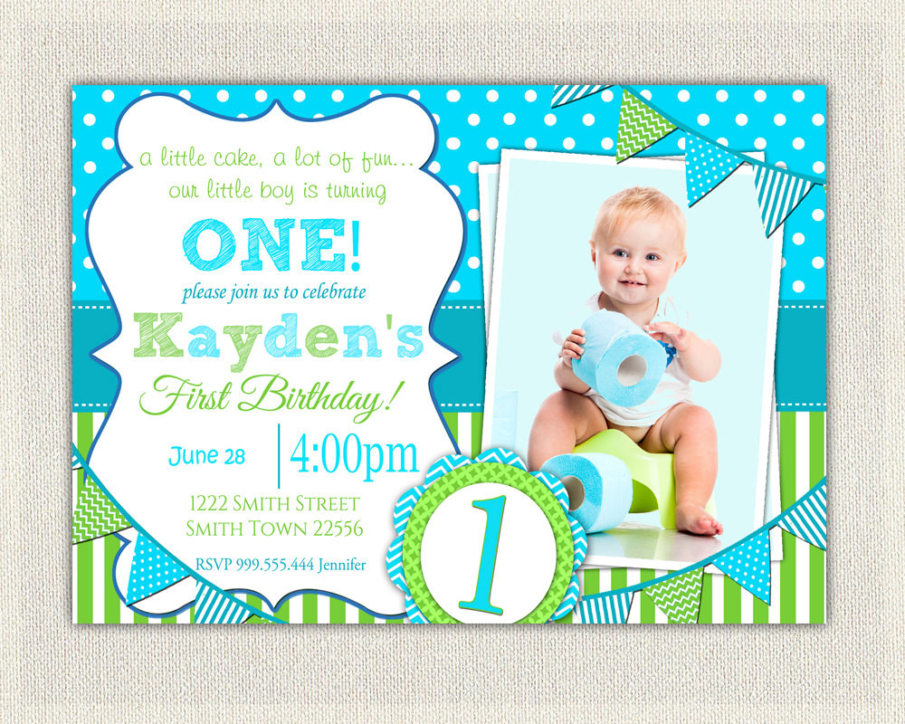 Best ideas about Boy Birthday Invitations
. Save or Pin Boys 1st Birthday Invitation Blue and Green Dots Stripes Now.