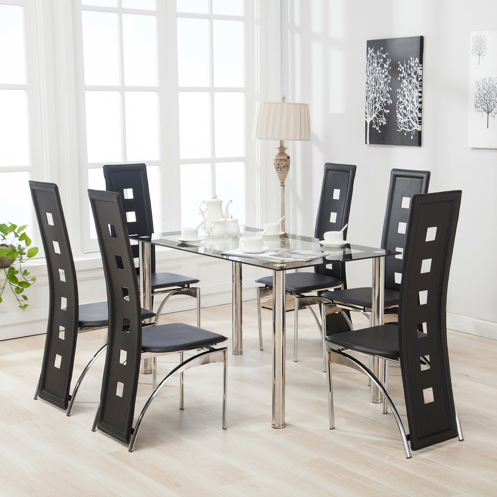 Best ideas about Breakfast Table And Chairs
. Save or Pin 7 Piece Dining Table Set and 6 Chairs Glass Metal Kitchen Now.