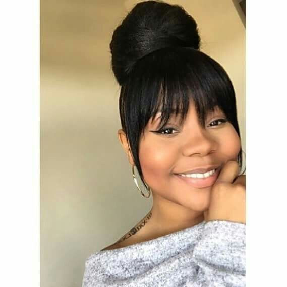 Best ideas about Bun Hairstyles For Black Hair
. Save or Pin High bun with bang Black Hairstyles Pinterest Now.