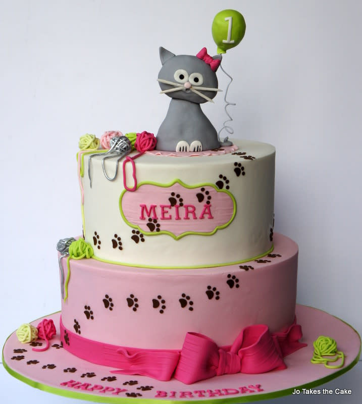 Best ideas about Cat Birthday Cake
. Save or Pin Kitty Cat 1st Birthday and matching cupcakes cake by Jo Now.